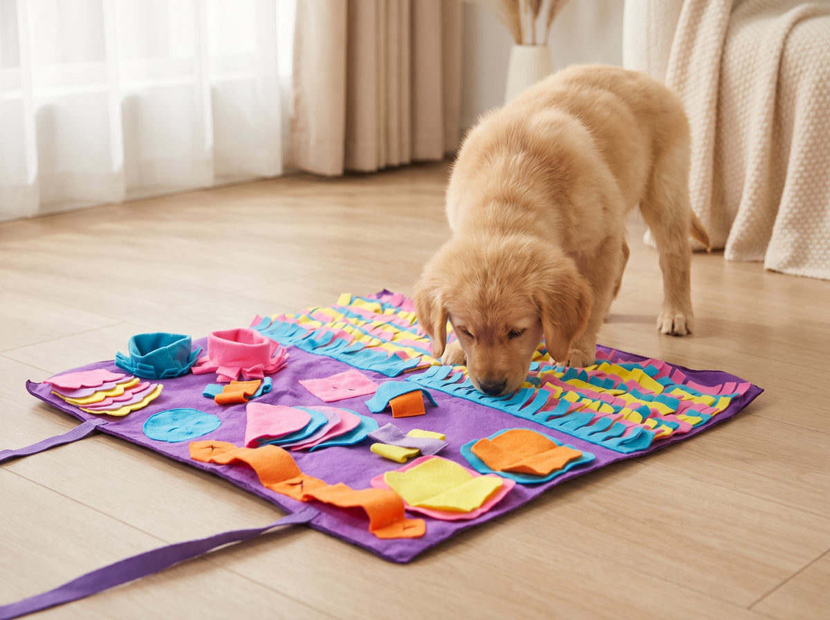 Large snuffle mat for dogs – nose work feeding mat with fleece strips and puzzle zones